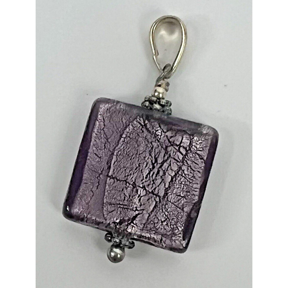 Purple Glass Rectangle Pendant 925 sterling silver